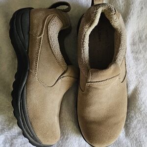 LL Bean Tan Suede Leather Slip-On Comfort Loafers - Womens